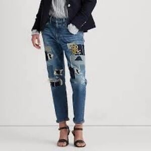 Lauren Ralph Lauren Rolled Cuff Patchwork Jeans Size 8